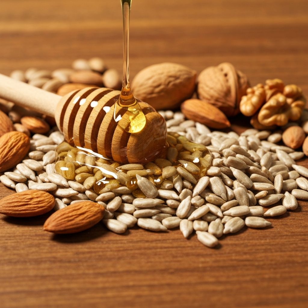 Nuts, seeds and honey arrangement