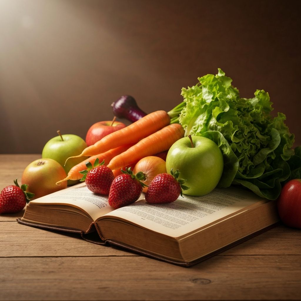 Open book with fresh produce